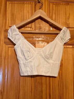 Abercrombie & Fitch white poplin corset crop top with cap sleeves